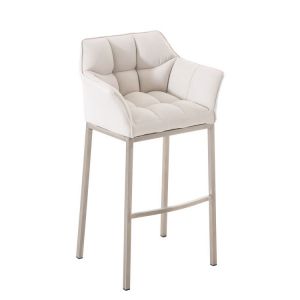 CLP Tabouret de bar Damaso en Tissu avec 4 pieds , Blanc /Acier inoxydable