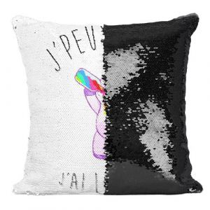 Fabulous Coussin avec Housse Sequin - Paillettes Noir J'Peux Pas J'Ai Licorne [40 x 40 cm]