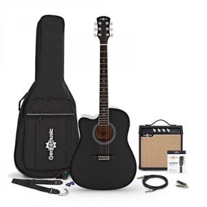 Guitare &Eacute;lectro-Acoustique Dreadnought Pan Coup&eacute; Gaucher, Noire avec pack Ampli Acoustique 15 W et Accessoires