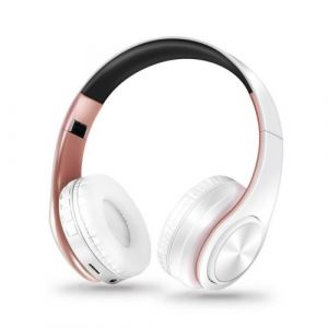 Casque Bluetooth Ecelen &eacute;couteur sans fil st&eacute;r&eacute;o pliable Sport mains libres lecteur MP3 Blanc&Rose
