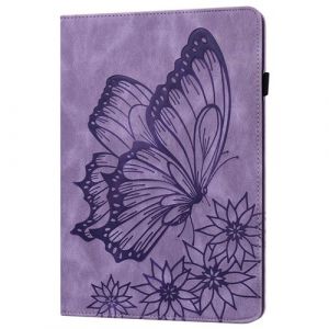Coque pour iPad Mini 1/2/3/4/5 7,9 Pouces Papillon en Relief Etui en Cuir PU Flip Portefeuille Porte-Stylo Tablette Housse de Protection ZURSANA Violet