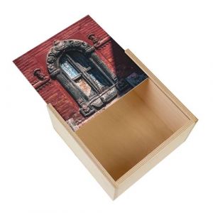 Boite Coffret en Bois - Fabulous - Porte Baroque Fa&ccedil;ade Briques et Pierres (11 x 11 x 3,5 cm)