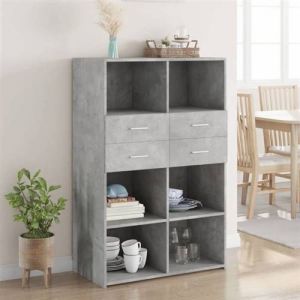vidaXL Buffet haut gris b&eacute;ton 80x42,5x124 cm bois d'ing&eacute;nierie, buffet, armoire de rangement, panneau lat&eacute;ral, armoire, 3281388
