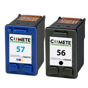 COMETE - 56 57 - 2 Cartouches d'encre compatibles pour HP 56XL 57XL - Marque fran&ccedil;aise