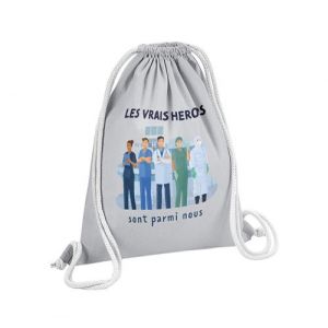 Fabulous Sac de Gym en Coton Gris Les Vrais H&eacute;ros - M&eacute;decin Infirmi&egrave;re Urgentiste 12 Litres