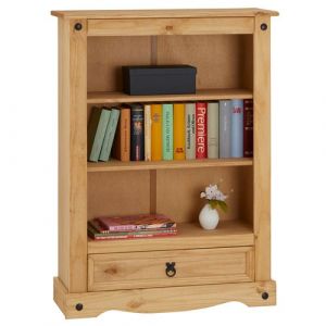 Biblioth&egrave;que en pin SALSA style mexicain, 3 &eacute;tag&egrave;res et 1 tiroir