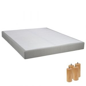 TAPIKIT - Sommier Tapissier Démontable 2x20 Lattes 140x190cm Lin + Pieds Bois 15cm - Altobuy