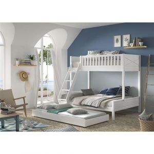 VIVIEN - Lit Superposé Gigogne en Pin Laqué Blanc Couchages 140x200cm et 90x200cm - Altobuy