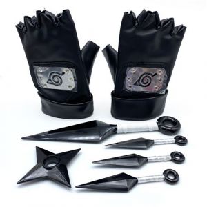 Set de 2 pièces Ninja Naruto Shippuden Hatake Kakashi Gants et kunai noir