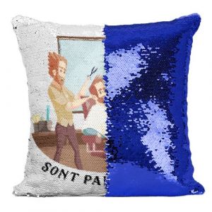 Fabulous Housse de Coussin &agrave; Sequin - Paillettes Bleu Les Vrais H&eacute;ros - Coiffeur Barbier Visagiste [40 x 40 cm]