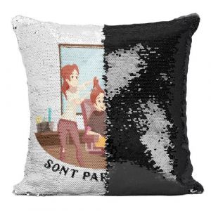 Fabulous Coussin avec Housse Sequin - Paillettes Noir Les Vrais H&eacute;ros - Coiffeuse Maquilleuse Visagiste [40 x 40 cm]