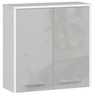 Armoire salle de bains AKORD FIN accr. au mur Blanche 60 cm 2 portes fa&ccedil;ade M&eacute;tallique Brillant 2 &eacute;tag&egrave;res 60x22,5x60 cm
