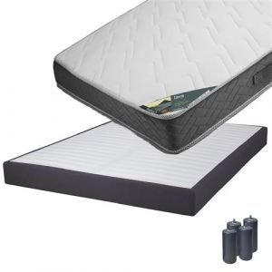 JAVA - Pack Matelas 140x190 + Sommier Tapissier Démontable 2x20 Lattes Anthracites + Pieds Anthracites 15cm - Altobuy