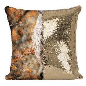 Fabulous Housse de Coussin &agrave; Sequin - Paillettes Dor&eacute; Hibou Sur Une Branche En Automne [40 x 40 cm]