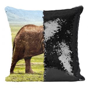 Fabulous Housse de Coussin &agrave; Sequin - Paillettes Noir Elephant d'Afrique Prairie Verte [40 x 40 cm]