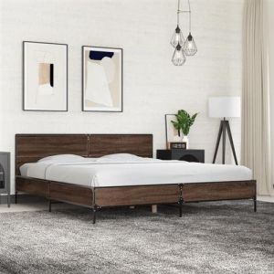 vidaXL Cadre de lit ch&ecirc;ne marron 180x200 cm bois d'ing&eacute;nierie et m&eacute;tal, lit, meuble de chambre &agrave; coucher, sommier, lit 3280016