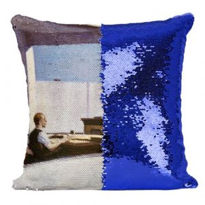 Fabulous Coussin avec Housse Sequin - Paillettes Bleu Office In A Small City Edward Hopper [40 x 40 cm]