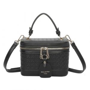 Sac &agrave; Main Vanity pour Femme Motif Pied-de-Poule avec Anse Cha&icirc;ne et Bandouli&egrave;re Gallantry Noir