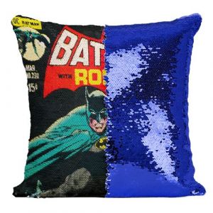 Fabulous Coussin avec Housse Sequin - Paillettes Bleu Batman With Robin Bande Dessinee [40 x 40 cm]