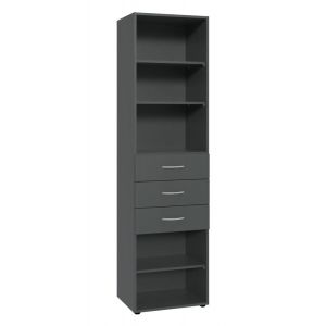 Etagère de rangement avec 3 tiroirs et 3 tablettes en mélamine coloris graphite - longueur 30 x hauteur 185 x profondeur 40 cm -PEGANE-