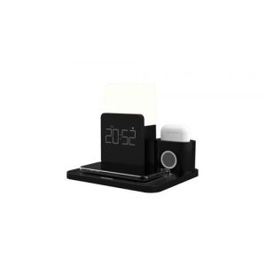 Horloge noir multifonction 3 en 1 lampe de table réveil station de chargeur sans fil qi rapide pour apple watch iphone