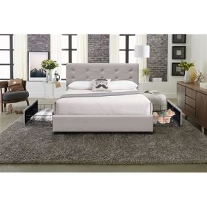 chloe Solide et Confortable Lit 120x190 avec Sommier avec 4 tiroirs+Tete de lit Couleur GRIS