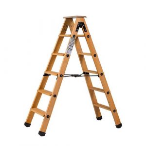 Escabeau double acc&egrave;s bois 2x5 marches + tablette CENTAURE - 483605