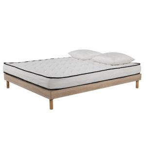 AB Matelas - Ensemble Matelas mousse Confort 160x200 - 2 Oreillers mémoire 60x60 - Sommier kit couleur chêne