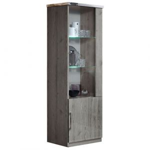 NAKTAM - Vitrine 1 Portes (Gauche ou Droite) Chêne Gris Laqué - Altobuy