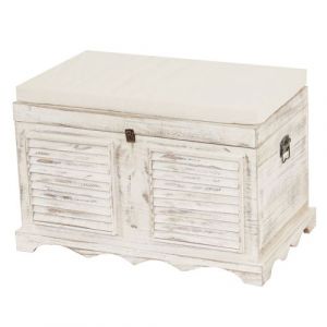 Banc banquette / coffre de rangement T356, style shabby 50x76x45cm blanc