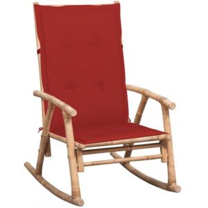 vidaXL Chaise à Bascule avec Coussin Fauteuil à Bascule de Terrasse Chaise à Bascule de Patio Fauteuil de Véranda Extérieur Jardin Bambou