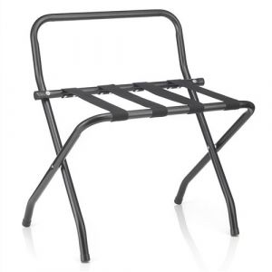Porte-valise SUITE en m&eacute;tal noir, accessoire de chambre h&ocirc;tel pour sac et valise, support valise et bagages pliable