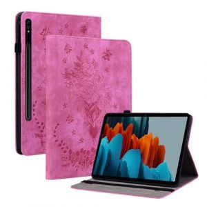 Compatible avec Samsung Galaxy Tab S7 FE Étui de tablette intelligente multifonctionnelle en cuir mortel avec support et emplacement pour carte-Rose