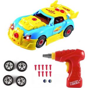 10PCS Prendre À Part Voiture Course pour Enfants de 3+ Ans, 30 Pièces avec Simulation Perceuse Électrique, Son Réaliste et LED, Costruire Votre Voiture Jouet, Meilleurs Cadeaux pour Garçons