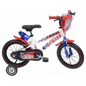 Vélo 16 pouces RT Boy Skate garçon avec gourde, écusson déco et roulettes amovibles