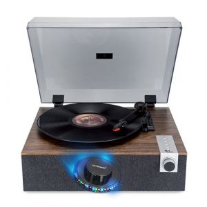 Tourne-disque Vinyle Evidence Acoustics EA-PL200-WOOD Haut-parleurs int&eacute;gr&eacute;s 40W PMPO - 33, 45 et 78 tours - Bluetooth, OVNI LED