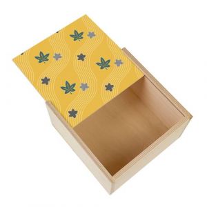Boite Coffret en Bois - Fabulous - Feuille d'erable Motif Japonais Jaune (11 x 11 x 3,5 cm)