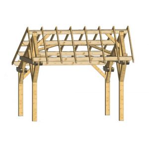 Carport double pente asym&eacute;trique 3.90 x 5.05 m avec pr&eacute;paration pour couverture standard Habrita le3950st