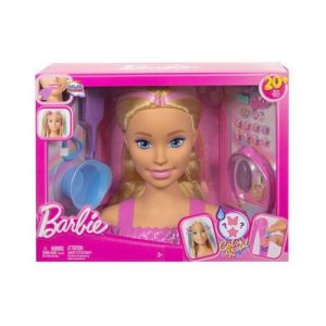 Barbie color reveal - tete a coiffer chevelure blonde  meches pastel - plus de 20 accessoires de coiffure - set poupee et carte