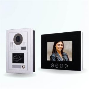 BT SECURITY Portier interphone vidéo classic-2 4 fils pour 2 entrées - 1 appartement - 2 platines - 1 écran noir 7" - avec mémoire photos - avec lecteur de badge