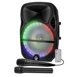 Enceinte sono mobile My Deejay MDJ15 Ring à LEDs RVB 700W 15 USB, Bluetooth, TWS, Micros VHF et filaire, Télécommande