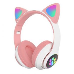 Bluetooth casque chat mignon casque rose avec micro casque de jeu sans fil bluetooth LED