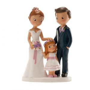 figurine couple mariés avec fille 16cm - dekora 305080