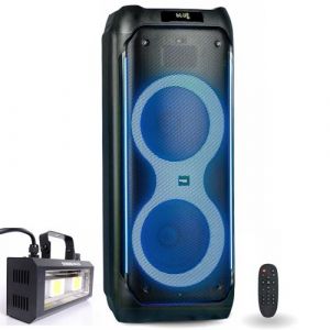 Pack Enceinte USB Bluetooth Active Autonome Ibiza COLUMBA1200 1200W - Effet Stroboscope Ibiza STROBE40LED Disco Sono Anniversaire