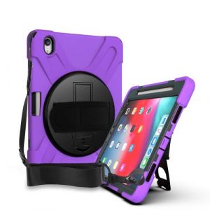 Coque en TPU + Silicone pivotant &agrave; 360 &deg; en forme de X avec b&eacute;quille, fente pour stylo et dragonne violet pour votre Apple iPad Pro 11 pouces (2018)
