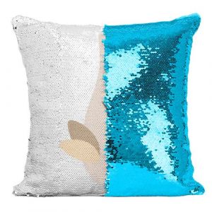 Fabulous Coussin avec Housse Sequin - Paillettes Turquoise Vase Line Art Moderne [40 x 40 cm]