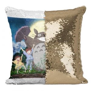 Fabulous Housse de Coussin à Sequin - Paillettes Doré Mon Voisin Totoro Dessin Foret Miyazaki [40 x 40 cm]