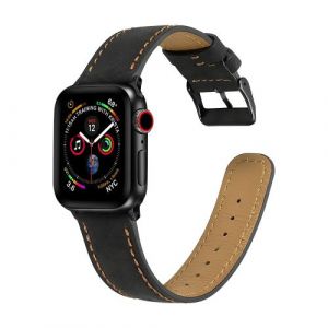 Bracelet en cuir véritable crépiter noir pour votre Apple Watch Series 3/2/1 42mm/Series 4 44mm