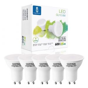 Aigostar - Lot de 5 ampoules LED GU10, 8W. Lumi&egrave;re blanche froide 6400K, 600 lm. Non dimmable. A+