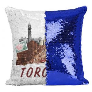 Fabulous Coussin avec Housse Sequin - Paillettes Bleu Toronto Vintage [40 x 40 cm]
